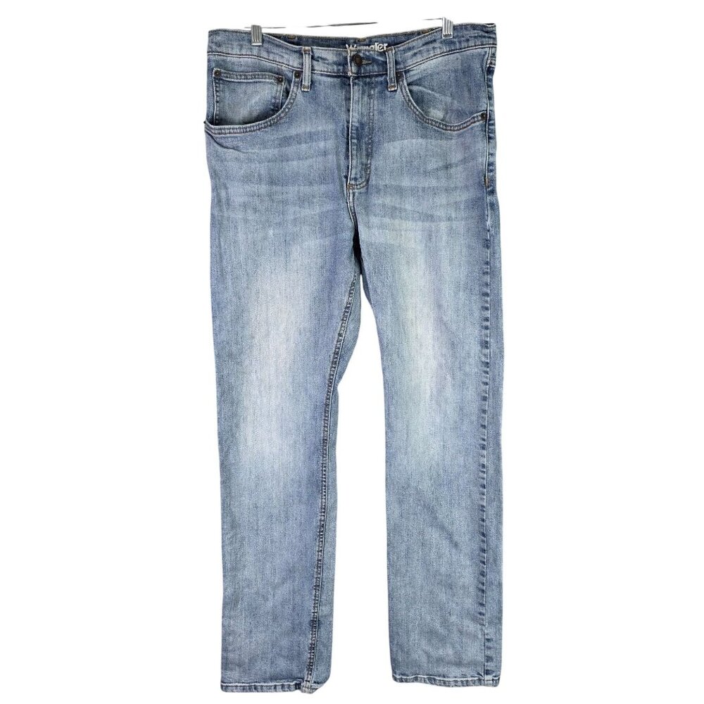 Mens Wrangler Regular Fit Blue Denim Jeans 100% Cotton Med Wash Size 34x32